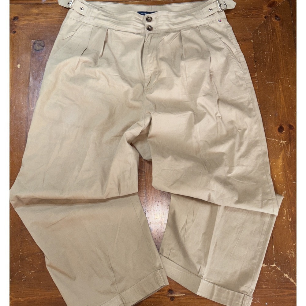 Tommy Hilfiger Dress Slacks Women 16 Brown High Rise Pleated Cuffed Belted